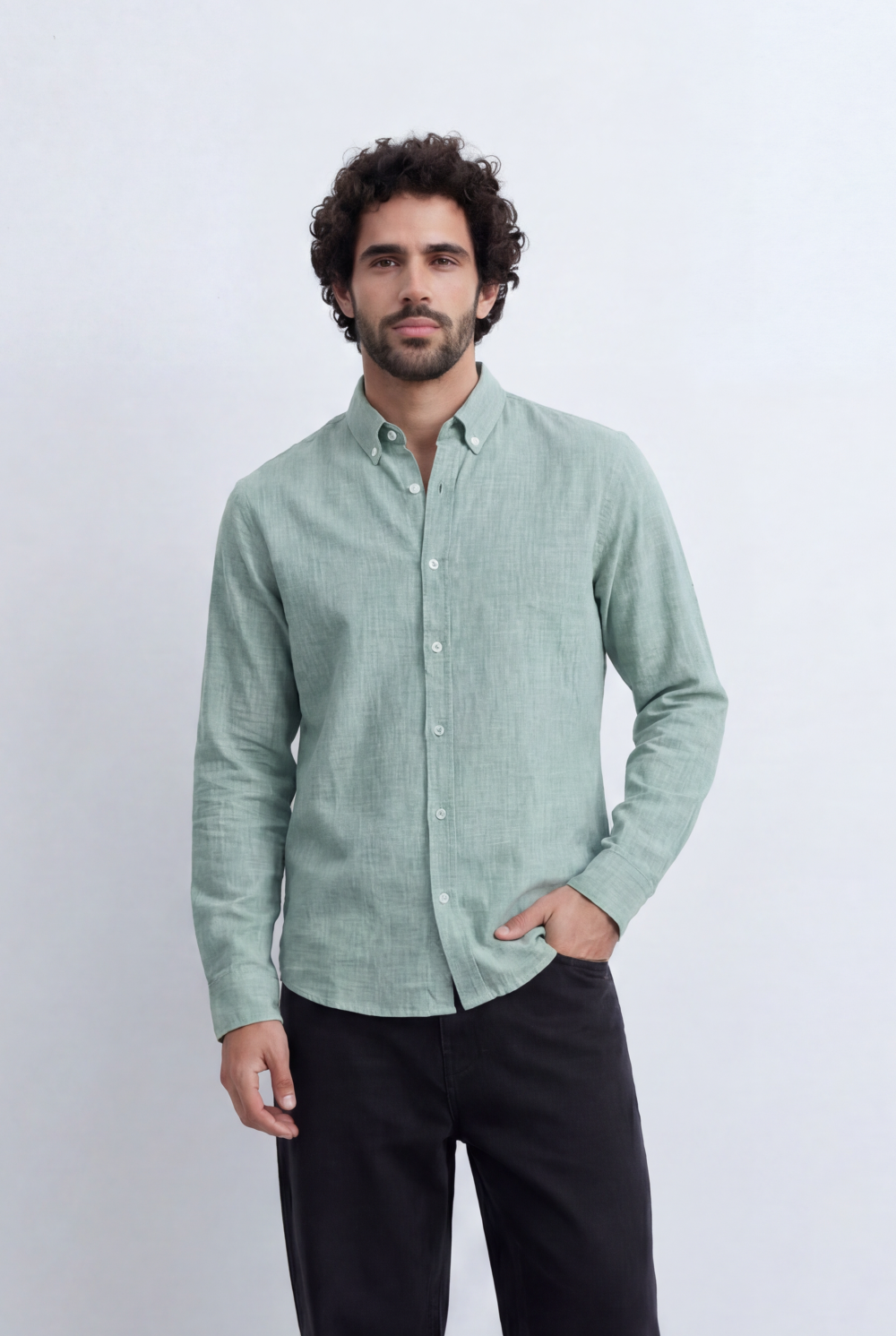 Men’s Linen Blend Shirt Button Down Slim Fit Smart Casual