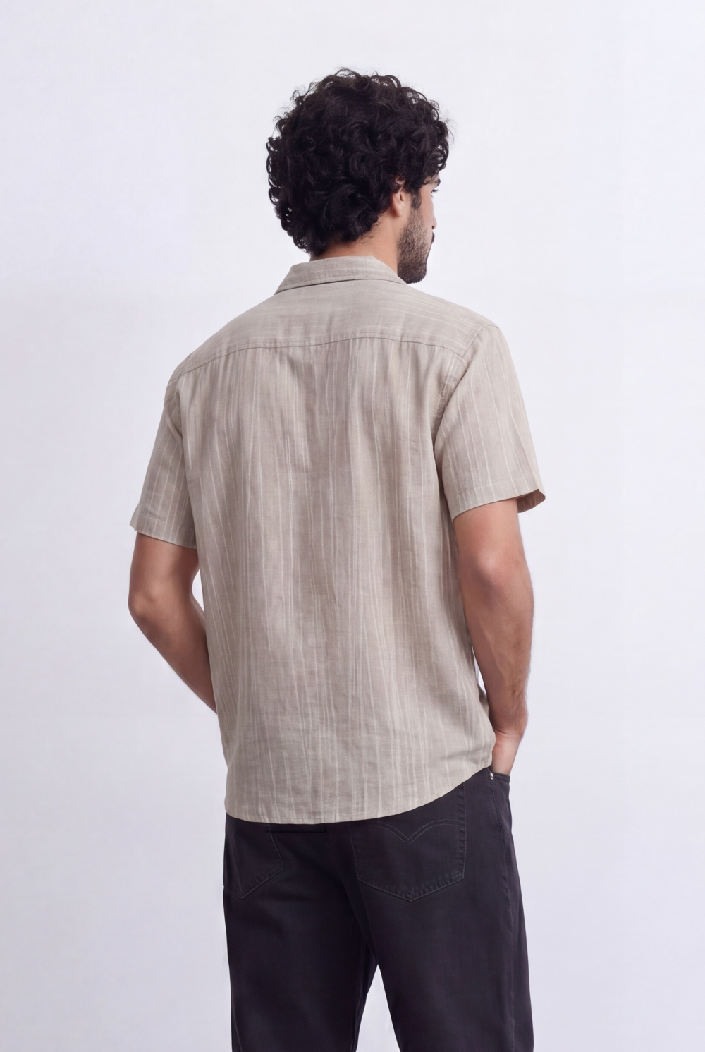 Men’s Resort Collar Shirt Textured Stripe Detail
