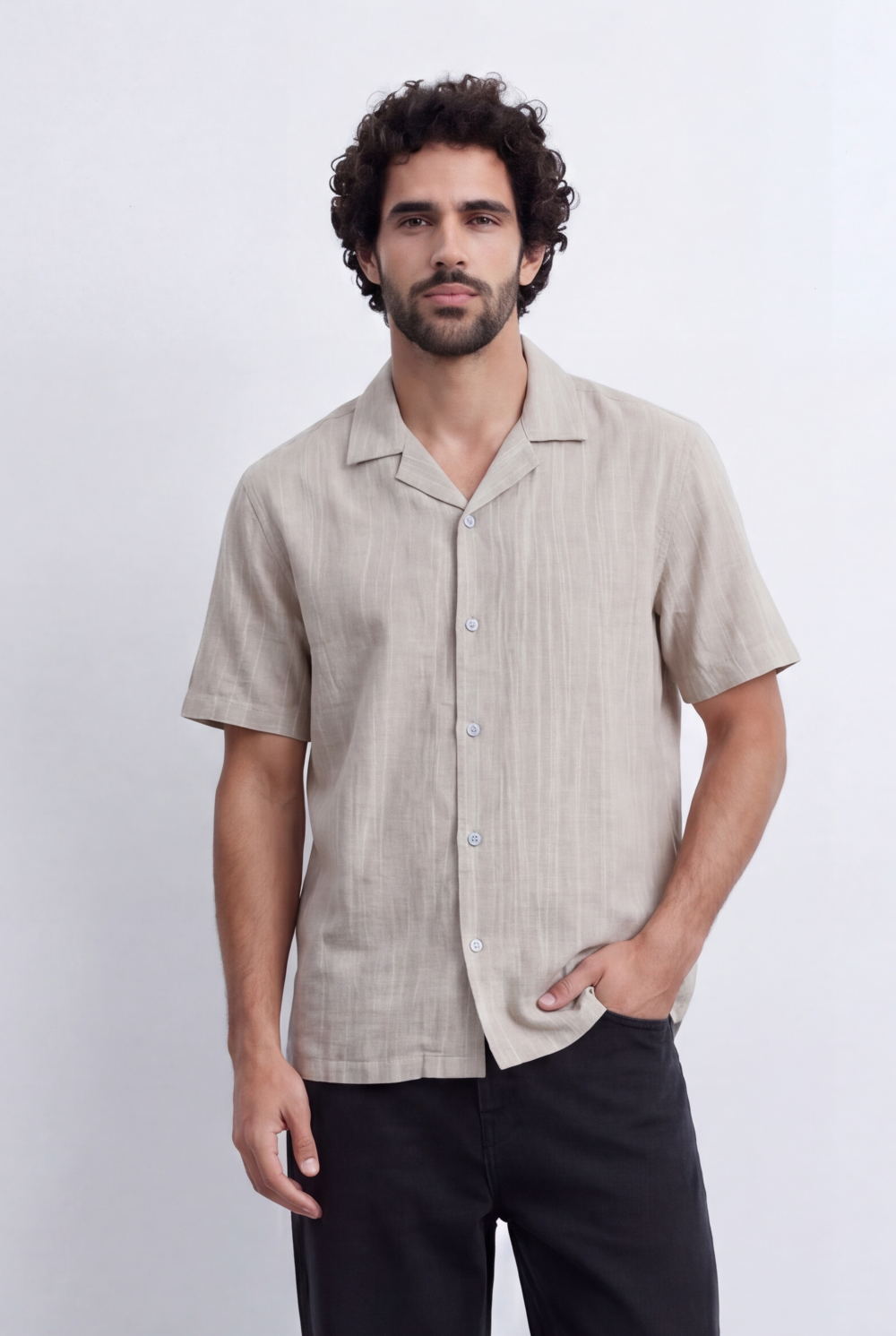 Men’s Resort Collar Shirt Textured Stripe Detail