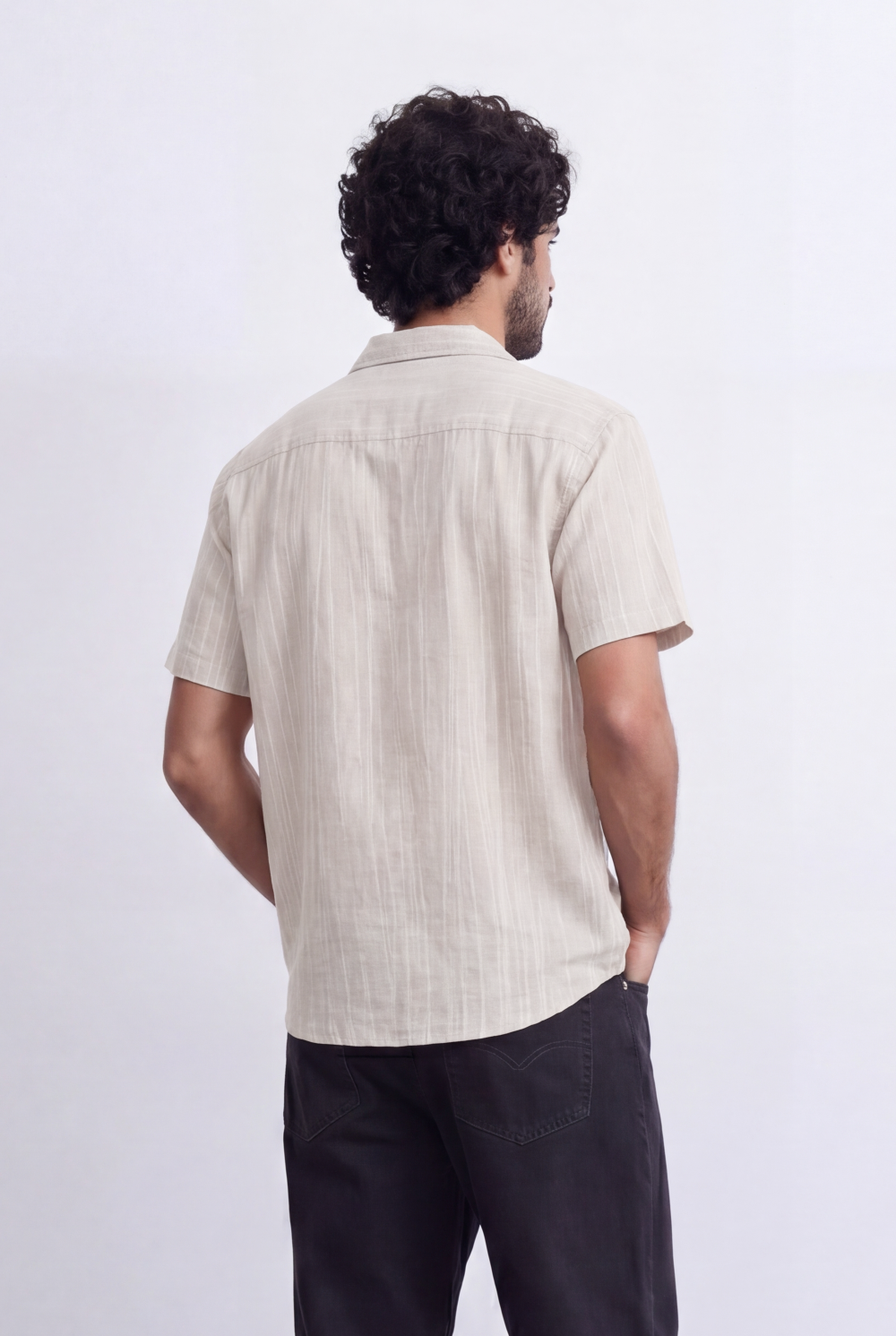 Men’s Resort Collar Shirt Textured Stripe Detail