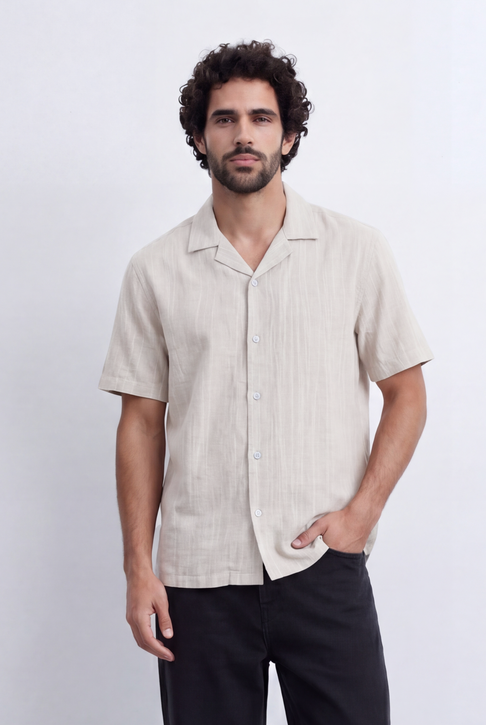 Men’s Resort Collar Shirt Textured Stripe Detail