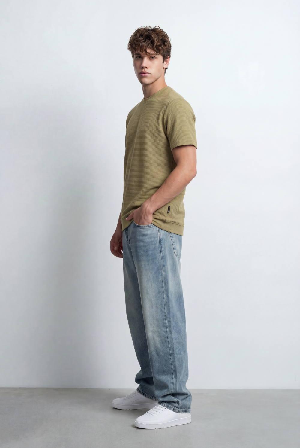Men’s Fine Ribbed Surface Detail Basic Feel T-Shirt