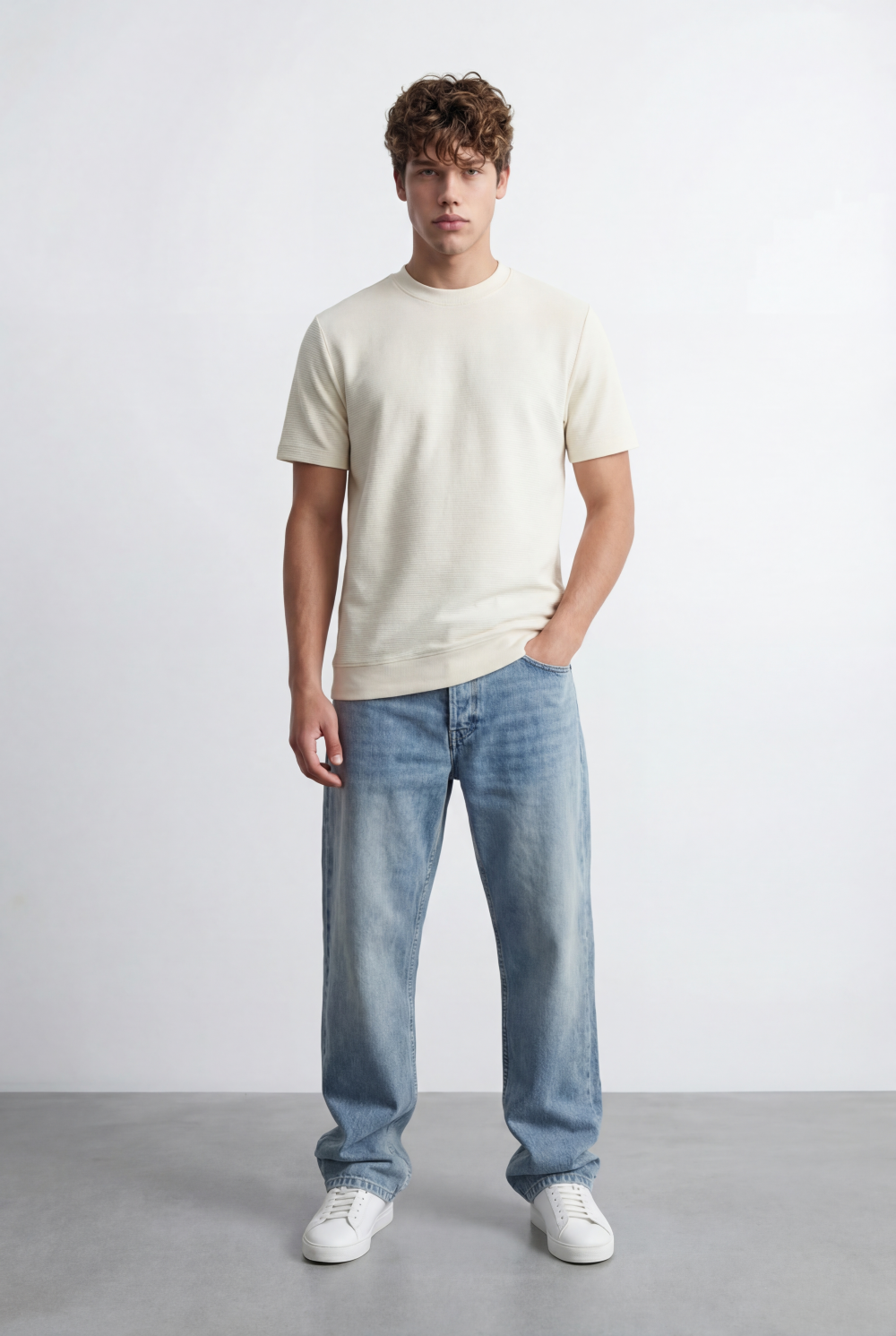 Men’s Fine Ribbed Surface Detail Basic Feel T-Shirt