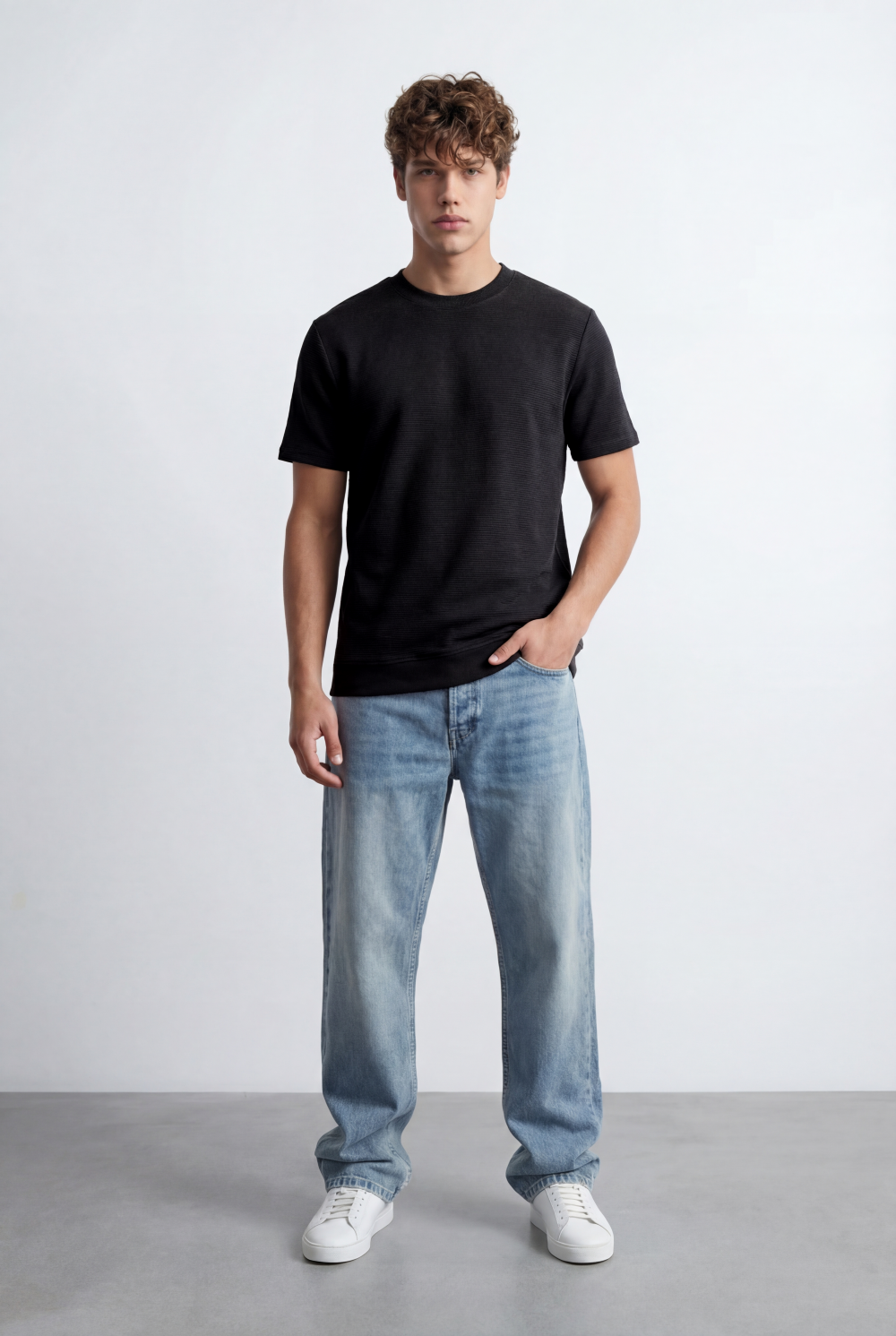 Men’s Fine Ribbed Surface Detail Basic Feel T-Shirt