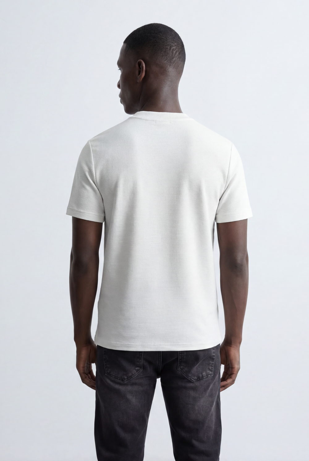 Men’s Textured Panel T-Shirt Contrast Stripe Detail Modern