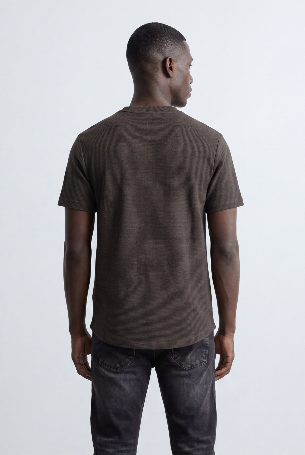 Men’s Textured Panel T-Shirt Contrast Stripe Detail Modern