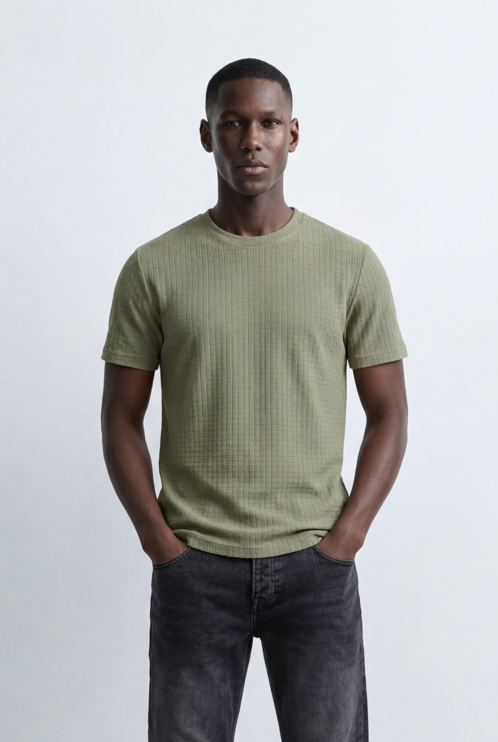 Men’s Structured Knit T-Shirt Grid Texture Surface