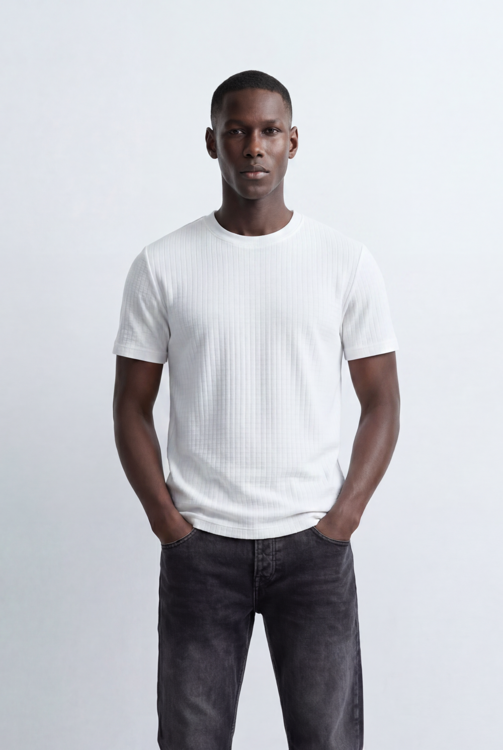Men’s Structured Knit T-Shirt Grid Texture Surface