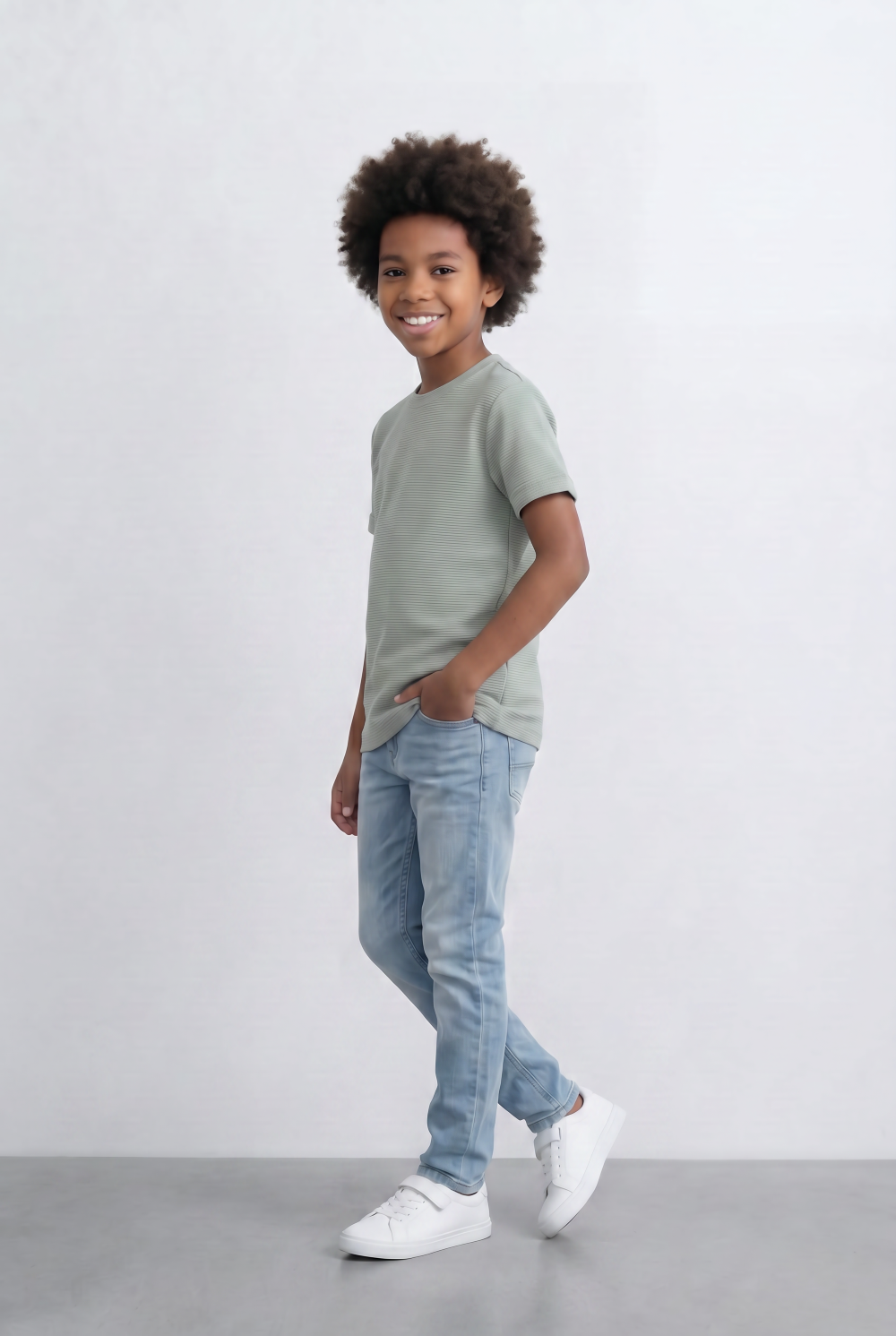 Boy's Textured Stripe T-Shirt Round Basic