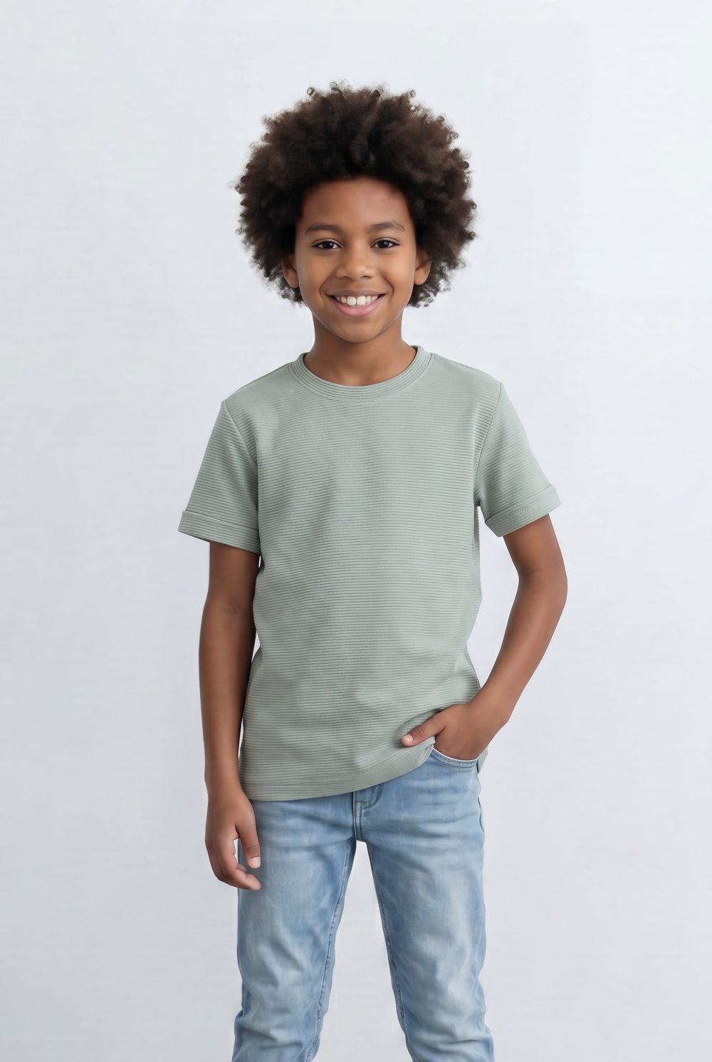 Boy's Textured Stripe T-Shirt Round Basic