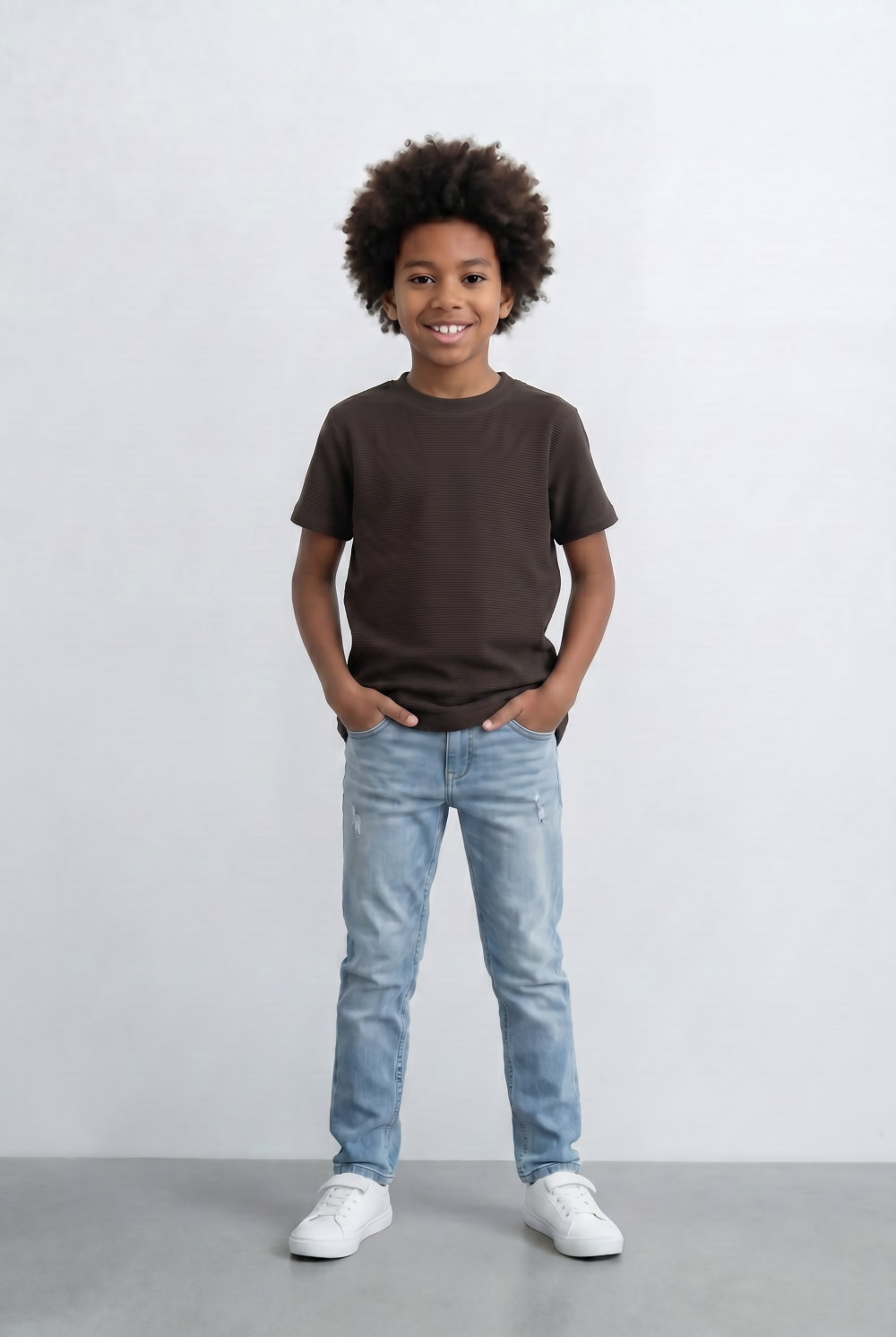 Boy's Textured Stripe T-Shirt Round Basic