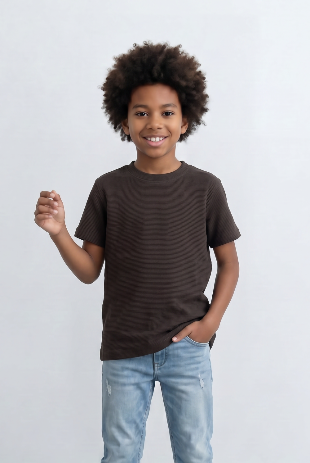 Boy's Textured Stripe T-Shirt Round Basic