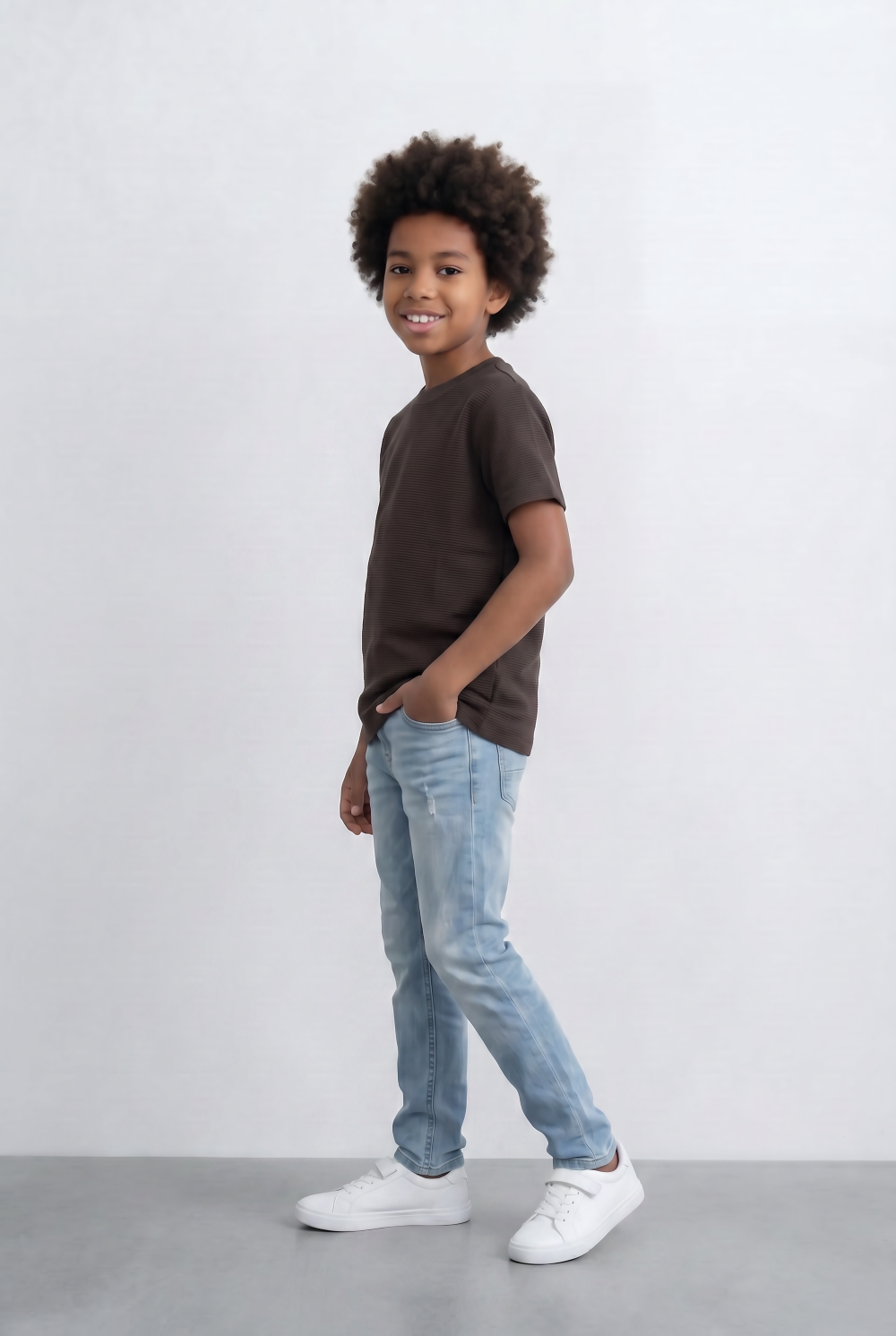 Boy's Textured Stripe T-Shirt Round Basic