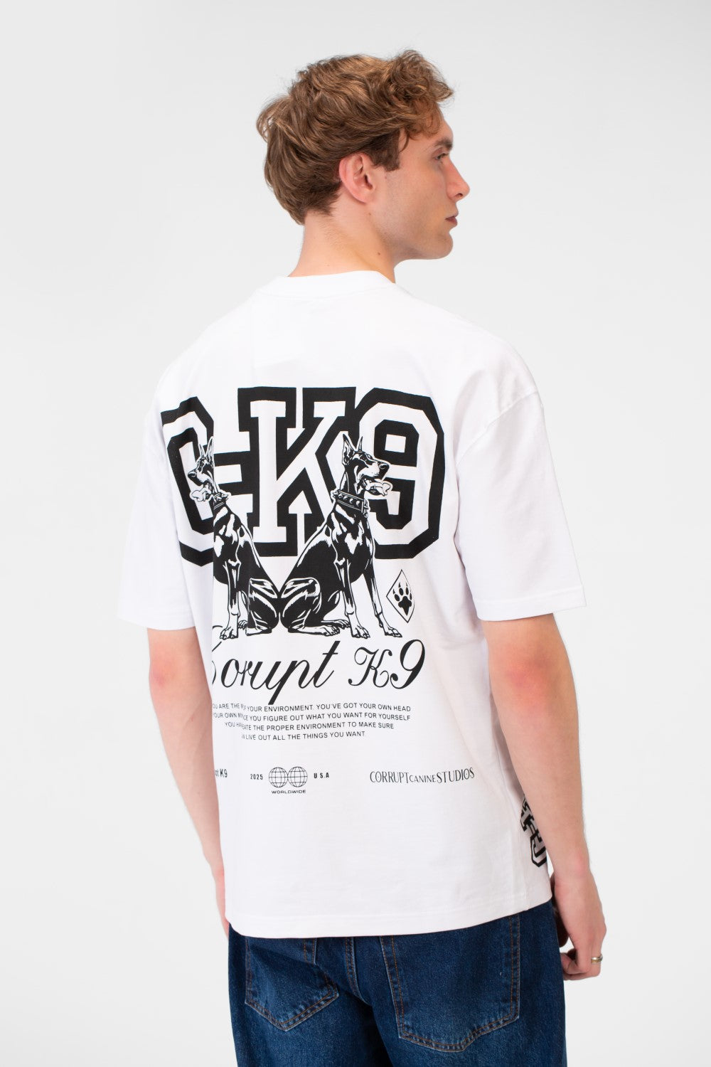 Men’s Back Graphic T-Shirt Oversized K9 Artwork