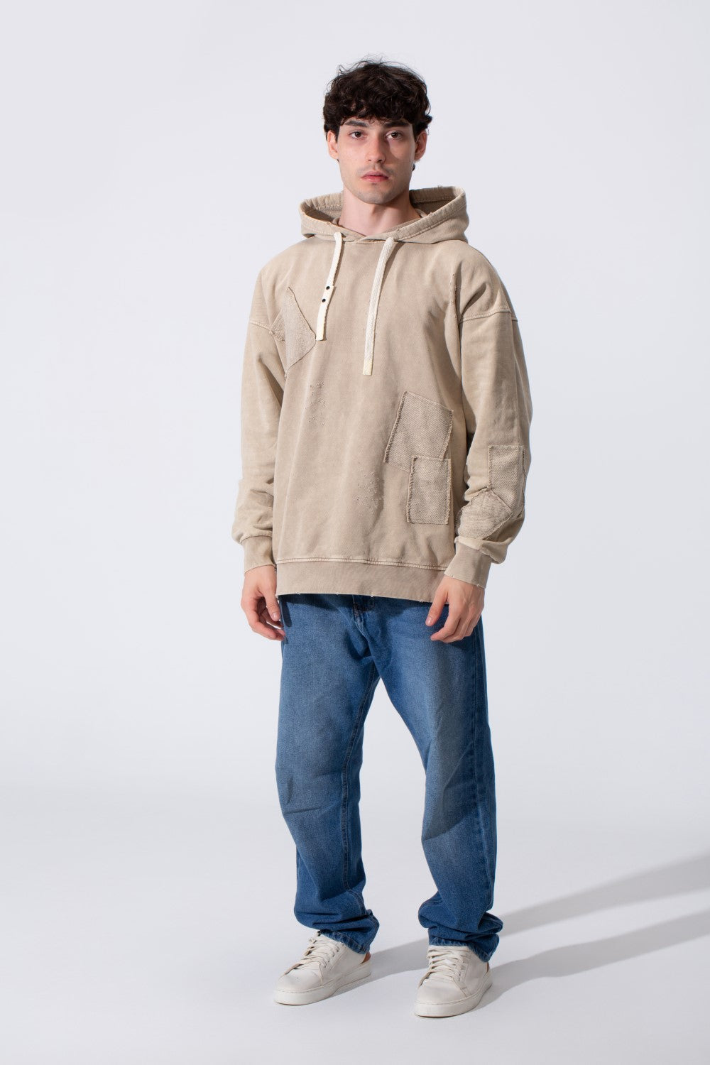 Fleece Exposed Stitch Oversized Men Hoodie