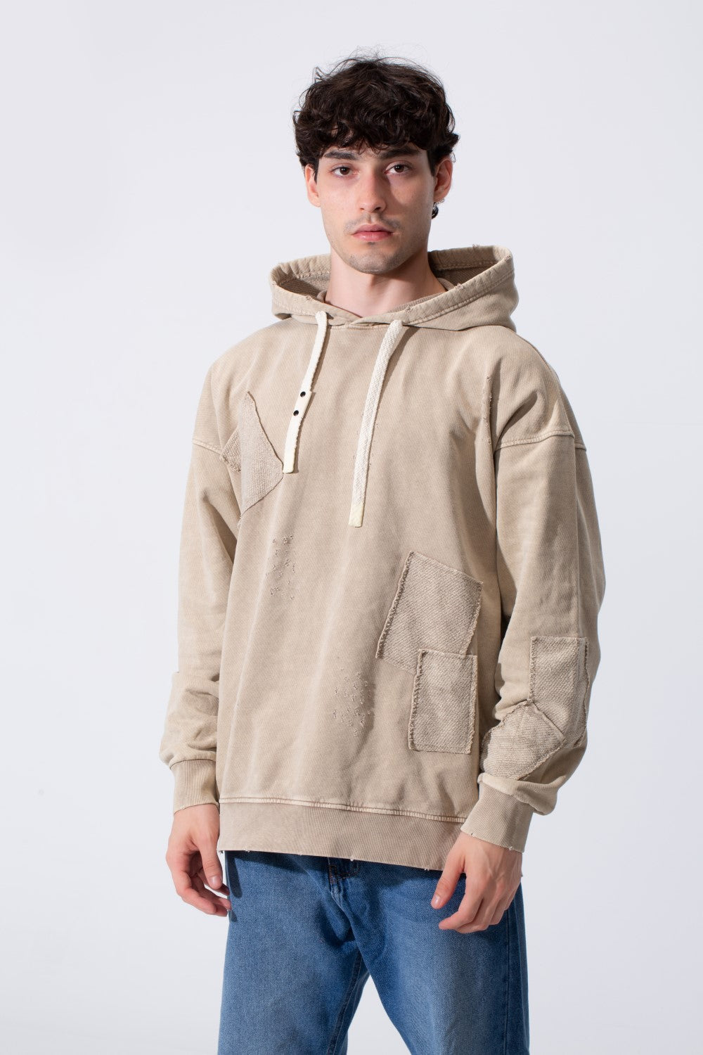 Fleece Exposed Stitch Oversized Men Hoodie