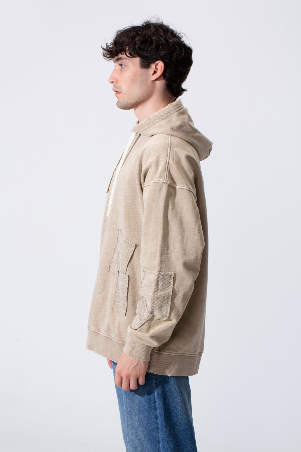 Fleece Exposed Stitch Oversized Men Hoodie