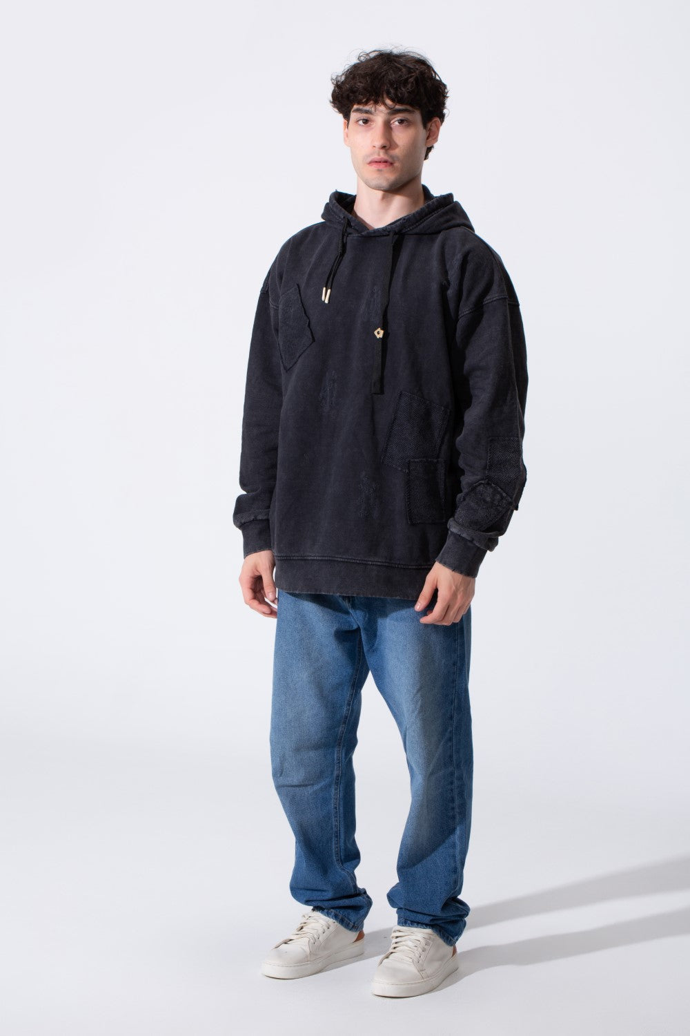 Fleece Exposed Stitch Oversized Men Hoodie
