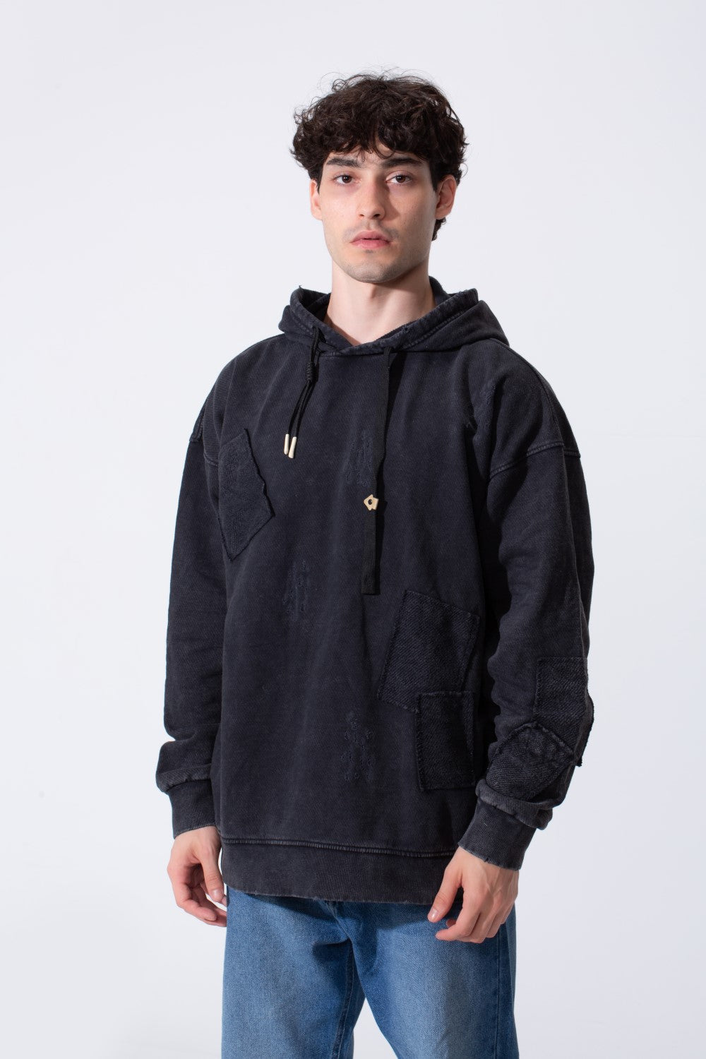Fleece Exposed Stitch Oversized Men Hoodie