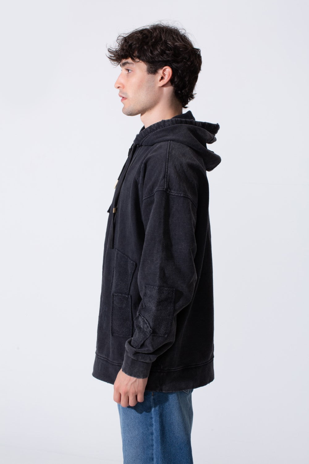 Fleece Exposed Stitch Oversized Men Hoodie