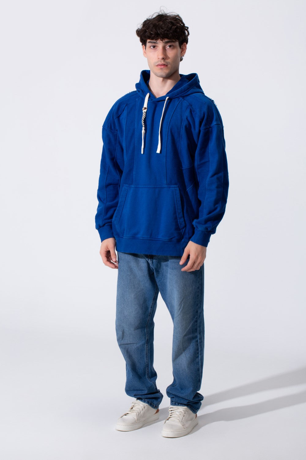 Fleece Exposed Stitch Oversized Men Hoodie