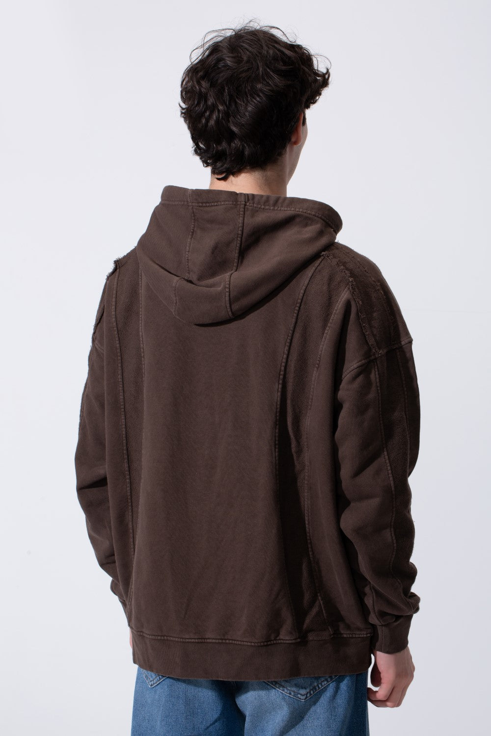 Fleece Exposed Stitch Oversized Men Hoodie