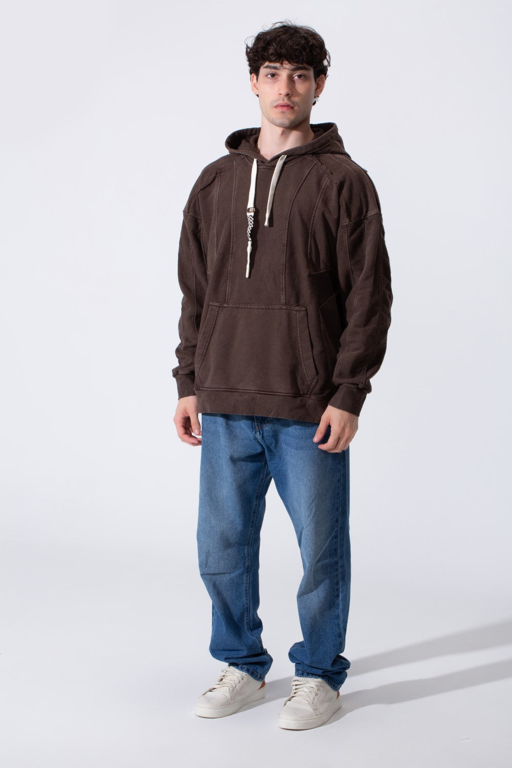 Fleece Exposed Stitch Oversized Men Hoodie