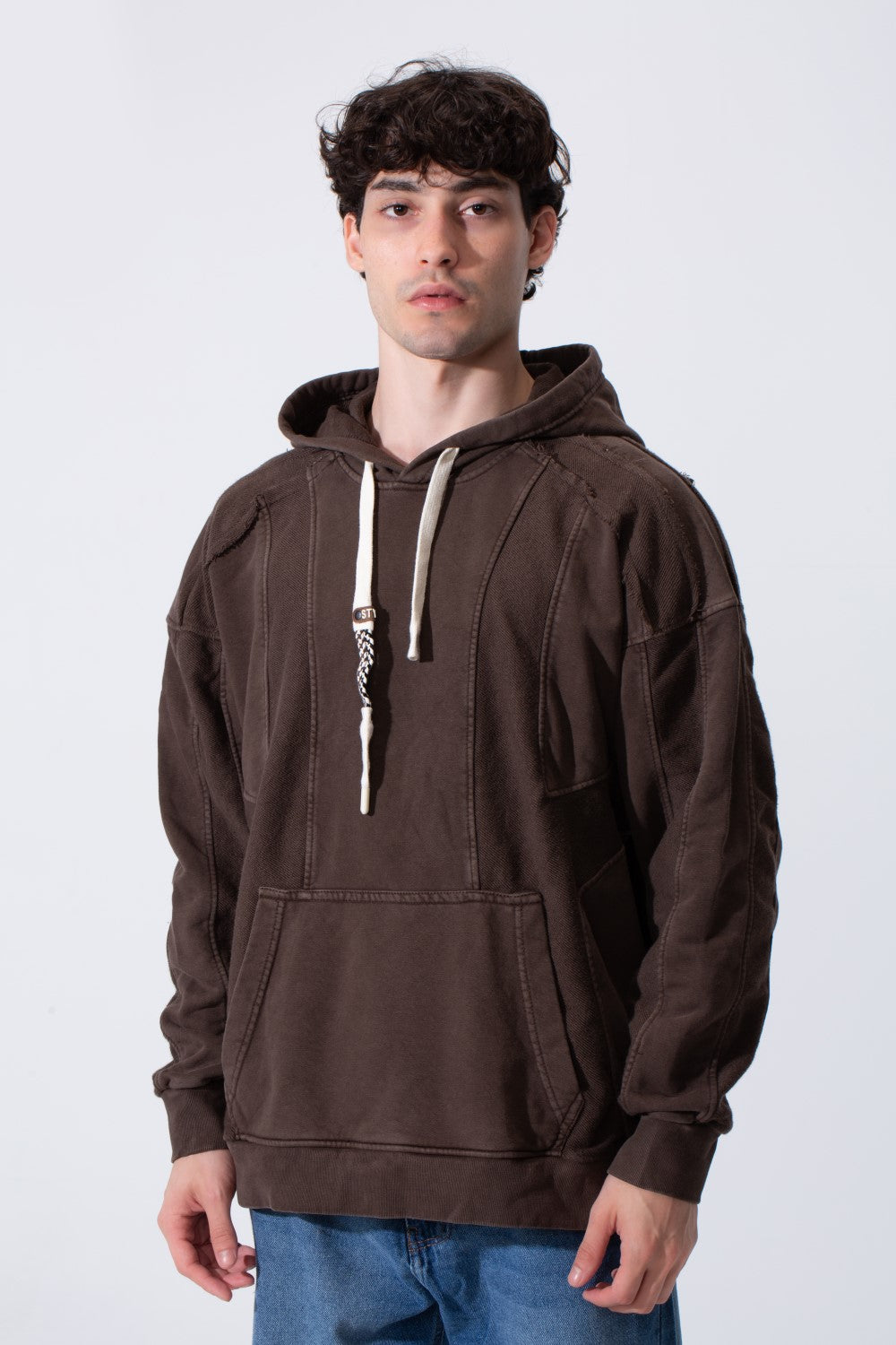 Fleece Exposed Stitch Oversized Men Hoodie