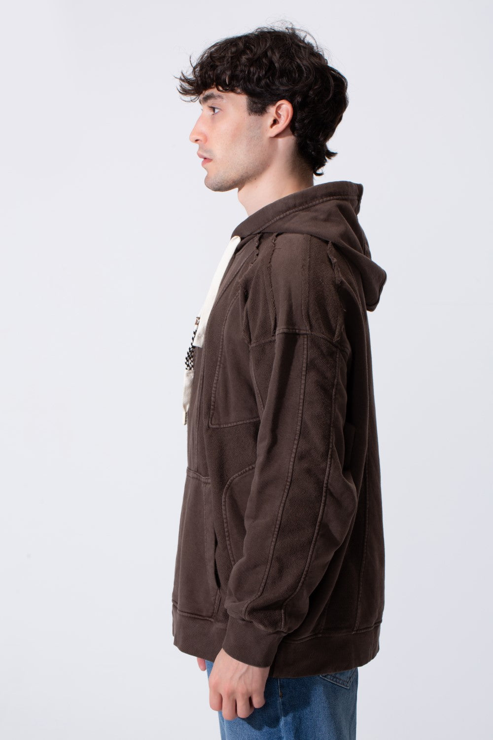 Fleece Exposed Stitch Oversized Men Hoodie