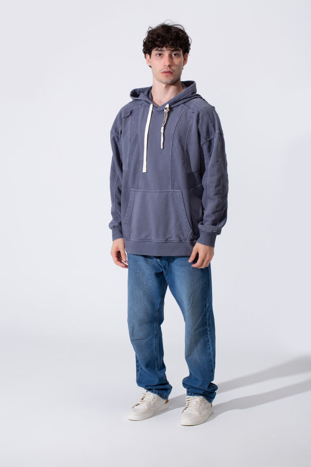 Fleece Exposed Stitch Oversized Men Hoodie