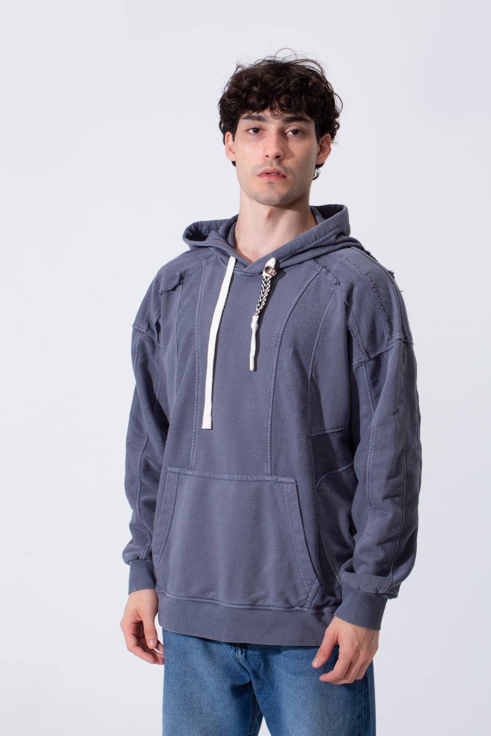 Fleece Exposed Stitch Oversized Men Hoodie