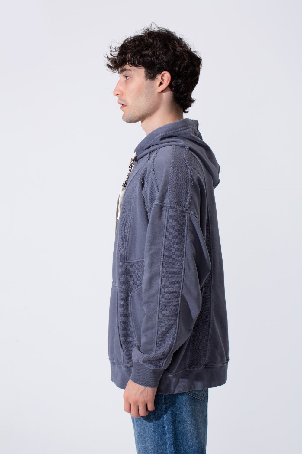 Fleece Exposed Stitch Oversized Men Hoodie