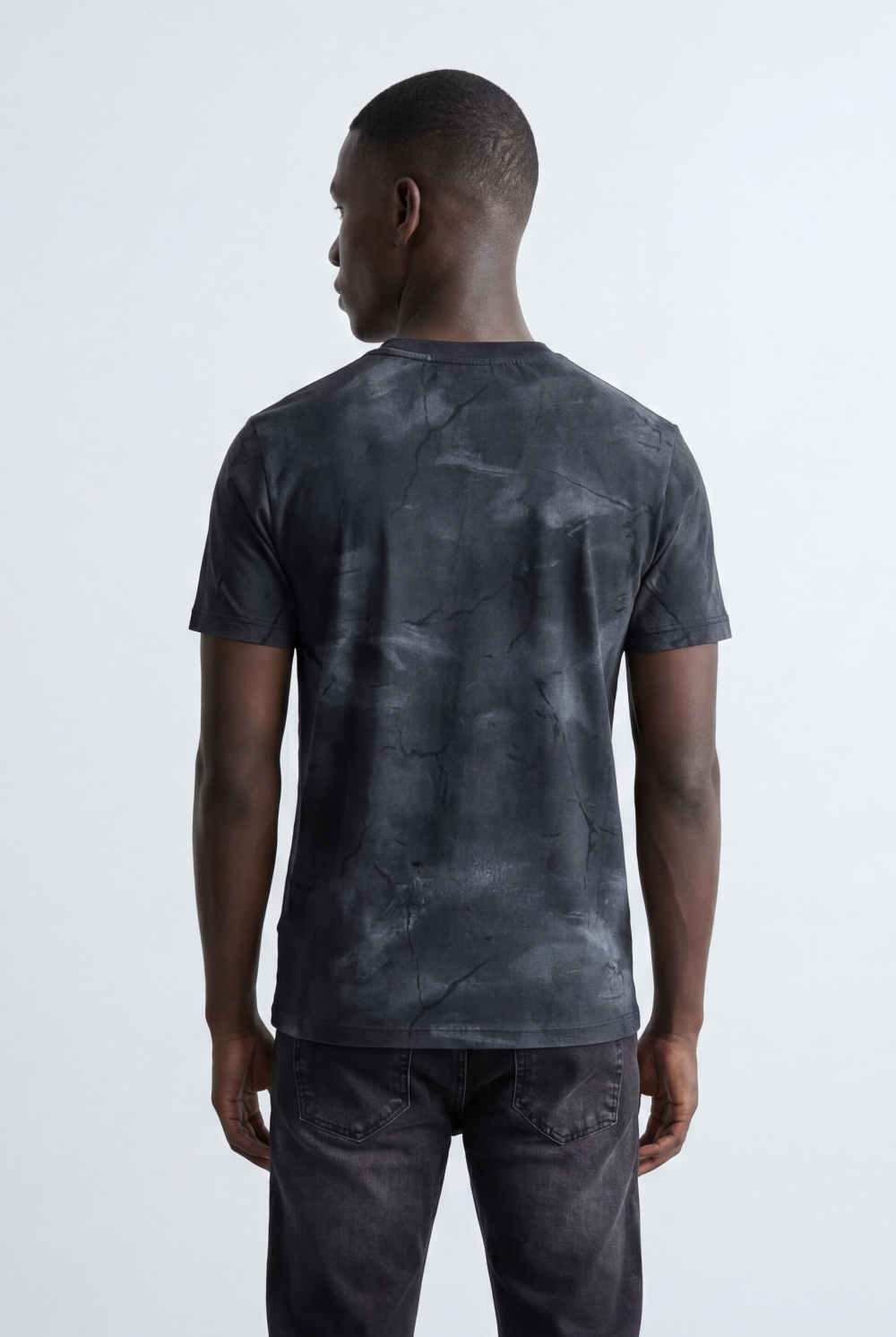 Men’s Acid Wash T-Shirt Crack Texture Print  Slim Fit