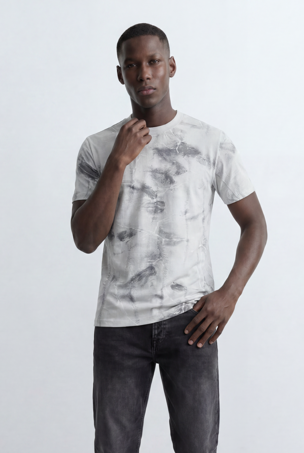 Men’s Acid Wash T-Shirt Crack Texture Print  Slim Fit