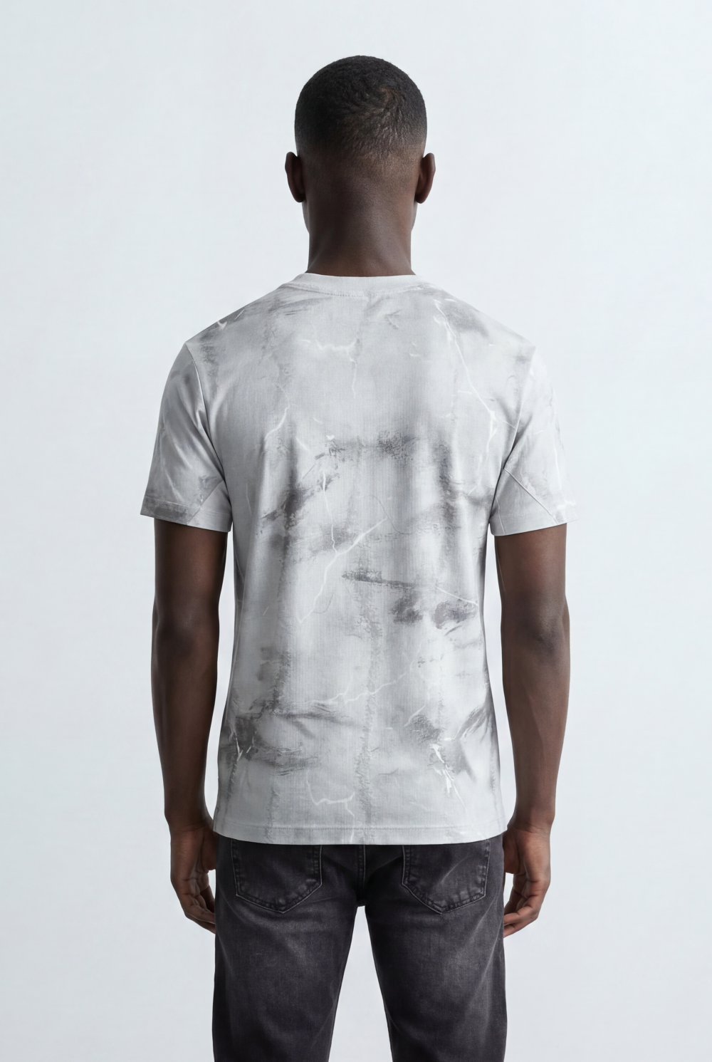Men’s Acid Wash T-Shirt Crack Texture Print  Slim Fit