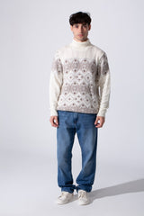 Pattern Knit Men Sweater High Neck
