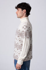 Pattern Knit Men Sweater High Neck