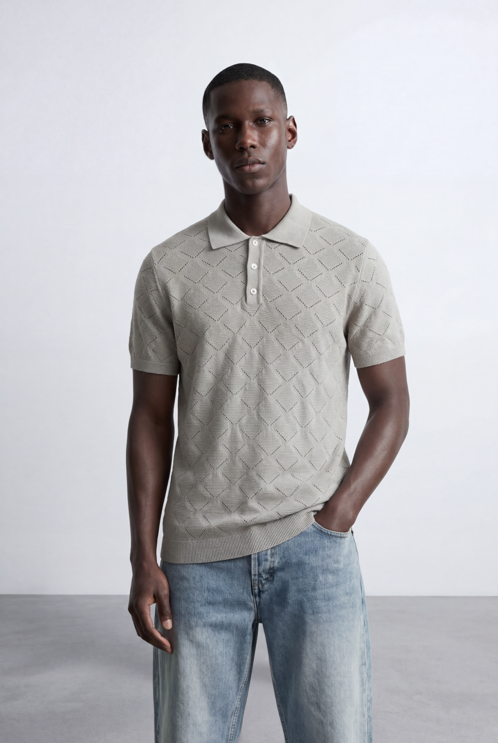Men’s Jacquard Knit Polo T-Shirt Texture Pattern