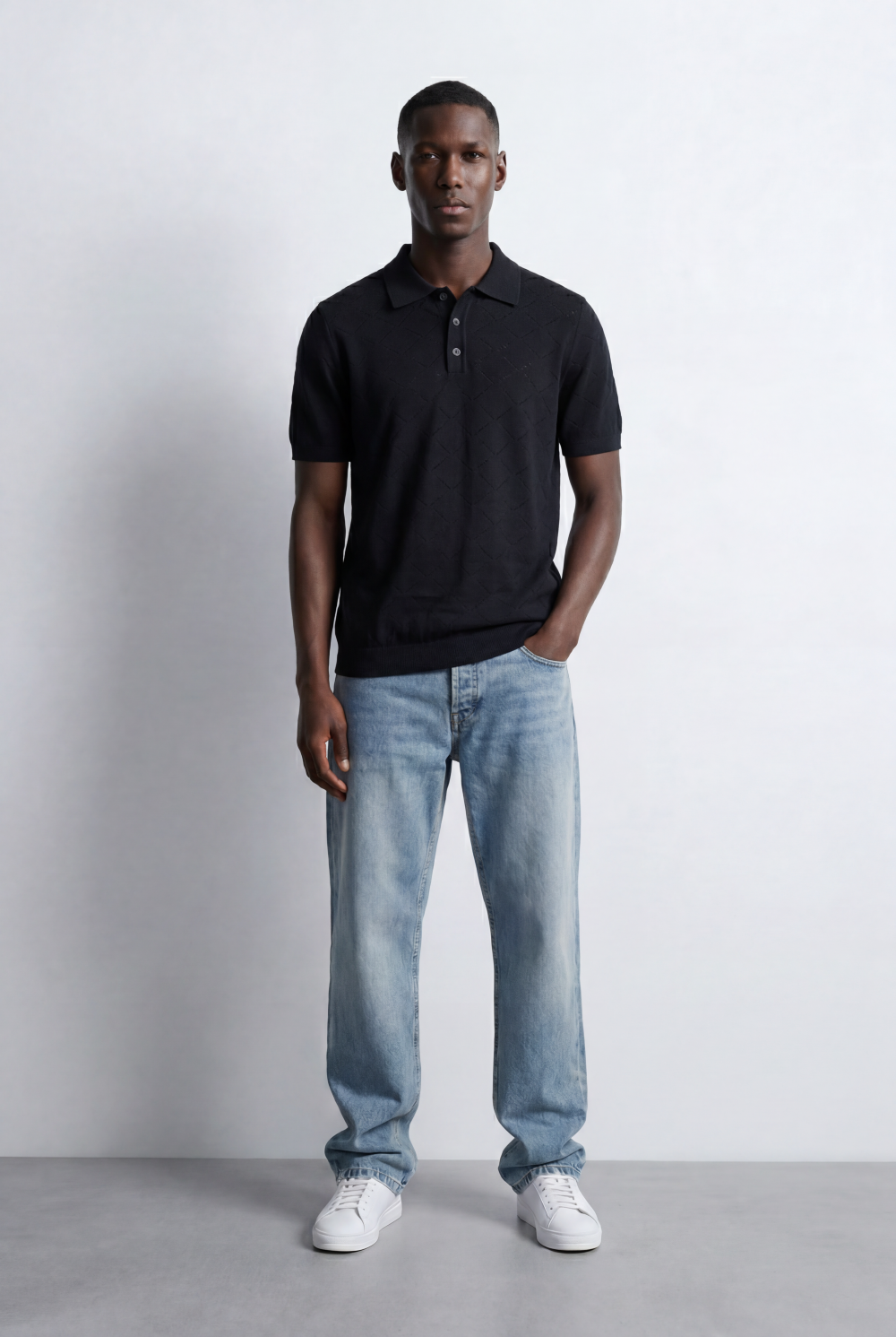 Men’s Jacquard Knit Polo T-Shirt Texture Pattern