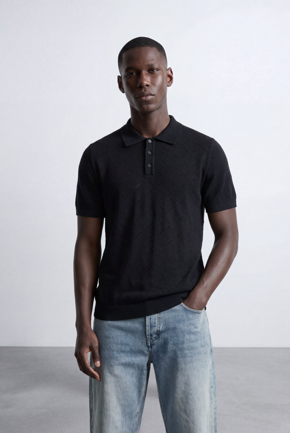 Men’s Jacquard Knit Polo T-Shirt Texture Pattern