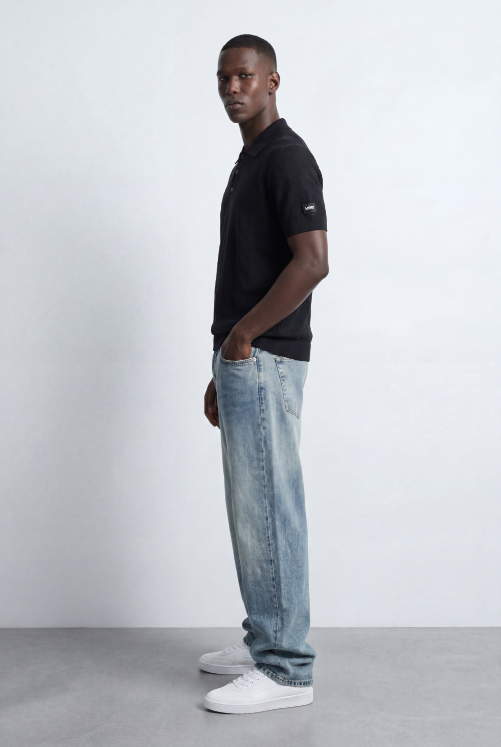 Men’s Jacquard Knit Polo T-Shirt Texture Pattern