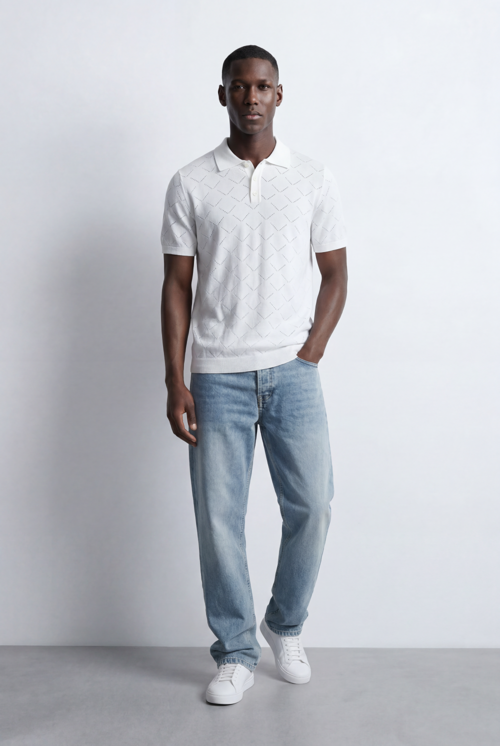 Men’s Jacquard Knit Polo T-Shirt Texture Pattern