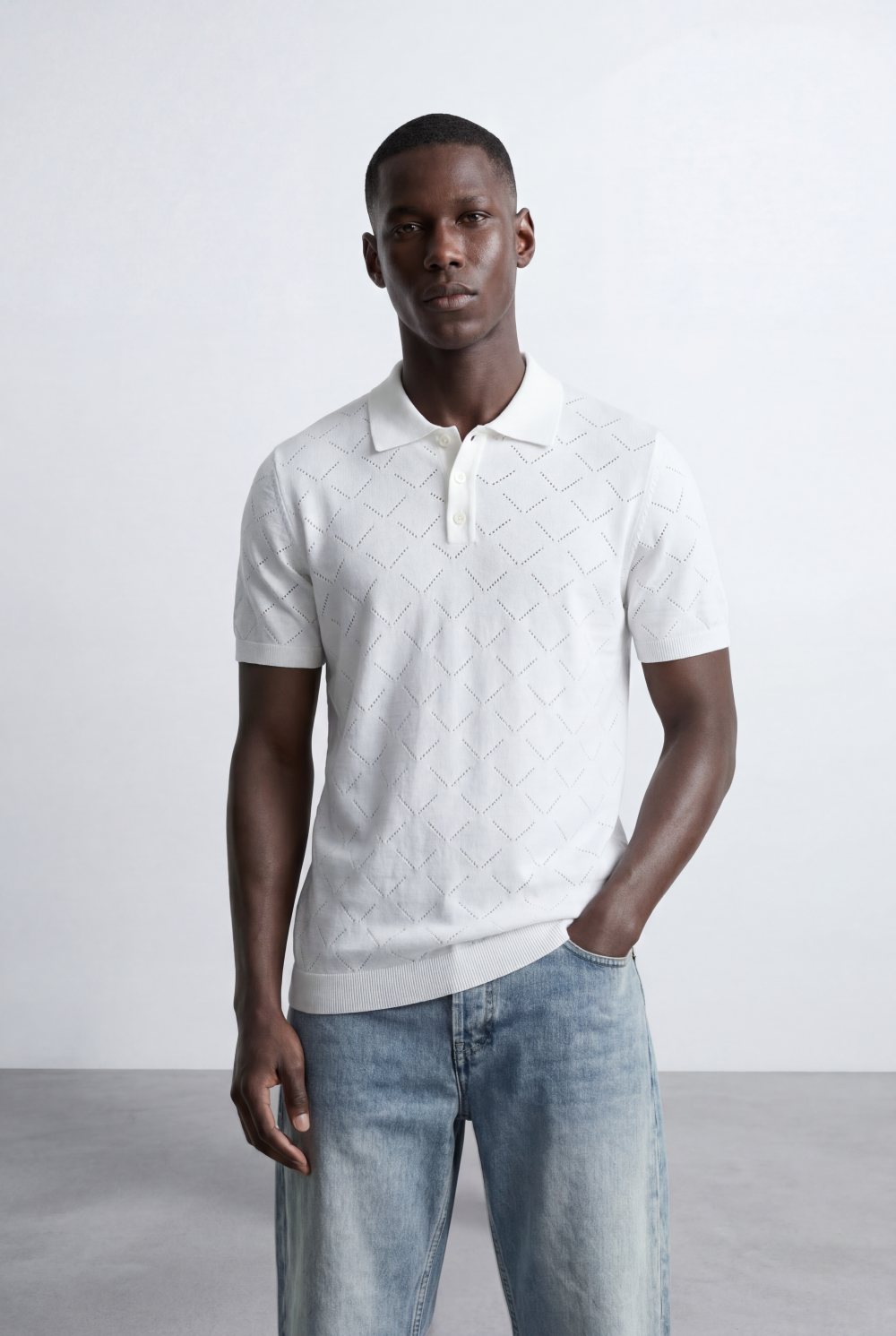 Men’s Jacquard Knit Polo T-Shirt Texture Pattern