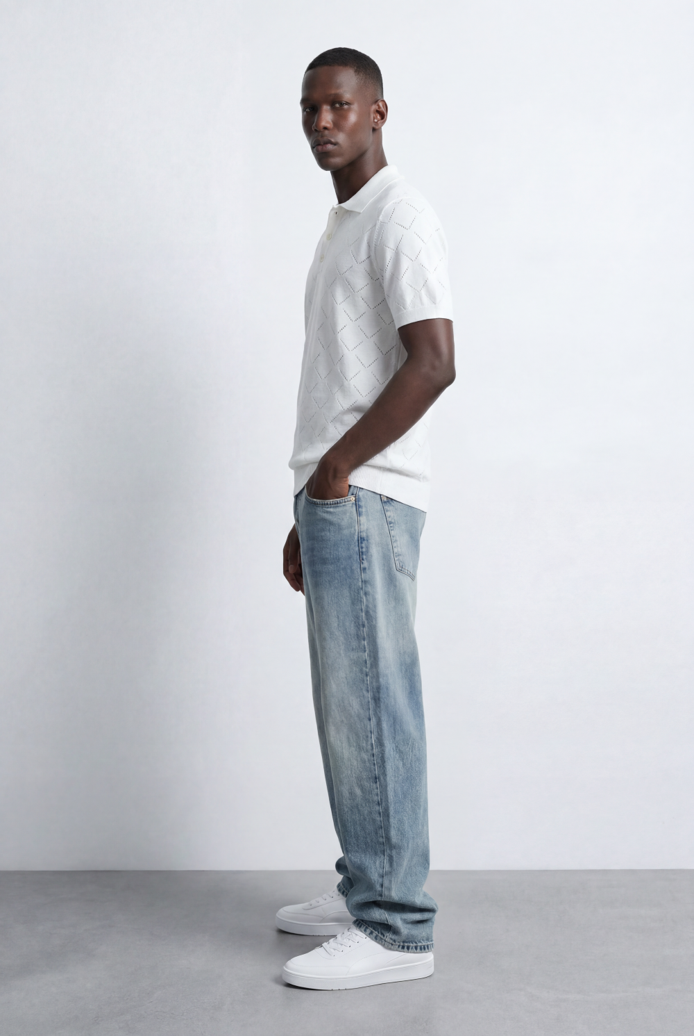 Men’s Jacquard Knit Polo T-Shirt Texture Pattern