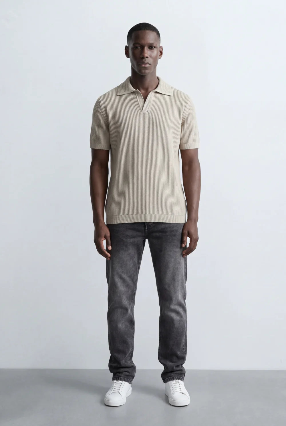 Tomatos Men's Textured Knit Polo Shirt | Open Collar Tee