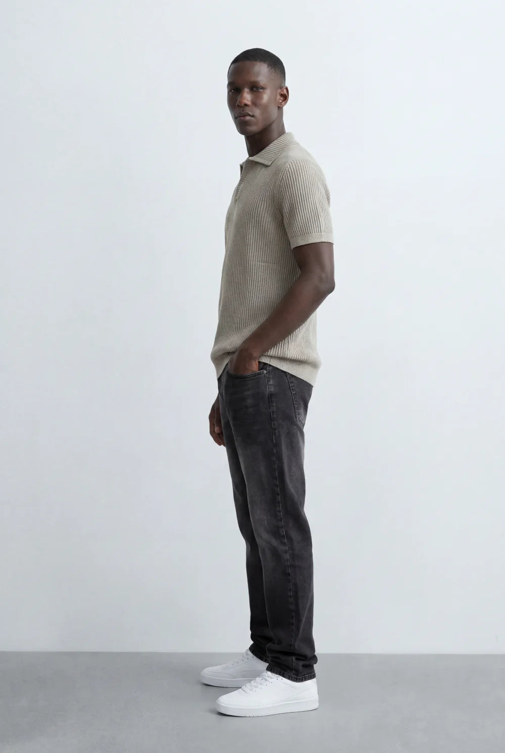 Tomatos Men's Textured Knit Polo Shirt | Open Collar Tee
