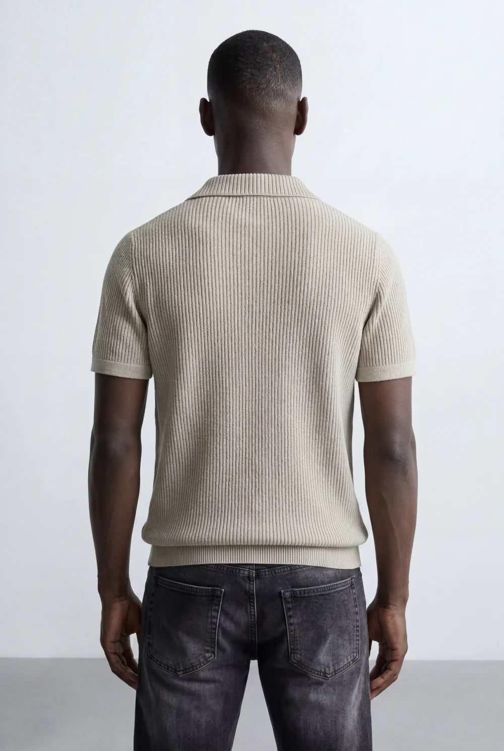 Tomatos Men's Textured Knit Polo Shirt | Open Collar Tee