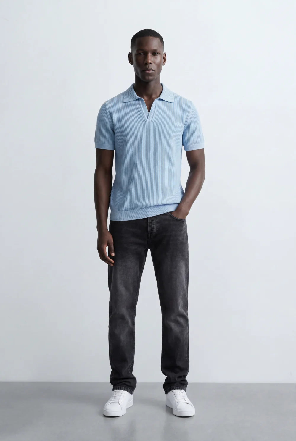 Tomatos Men's Textured Knit Polo Shirt | Open Collar Tee