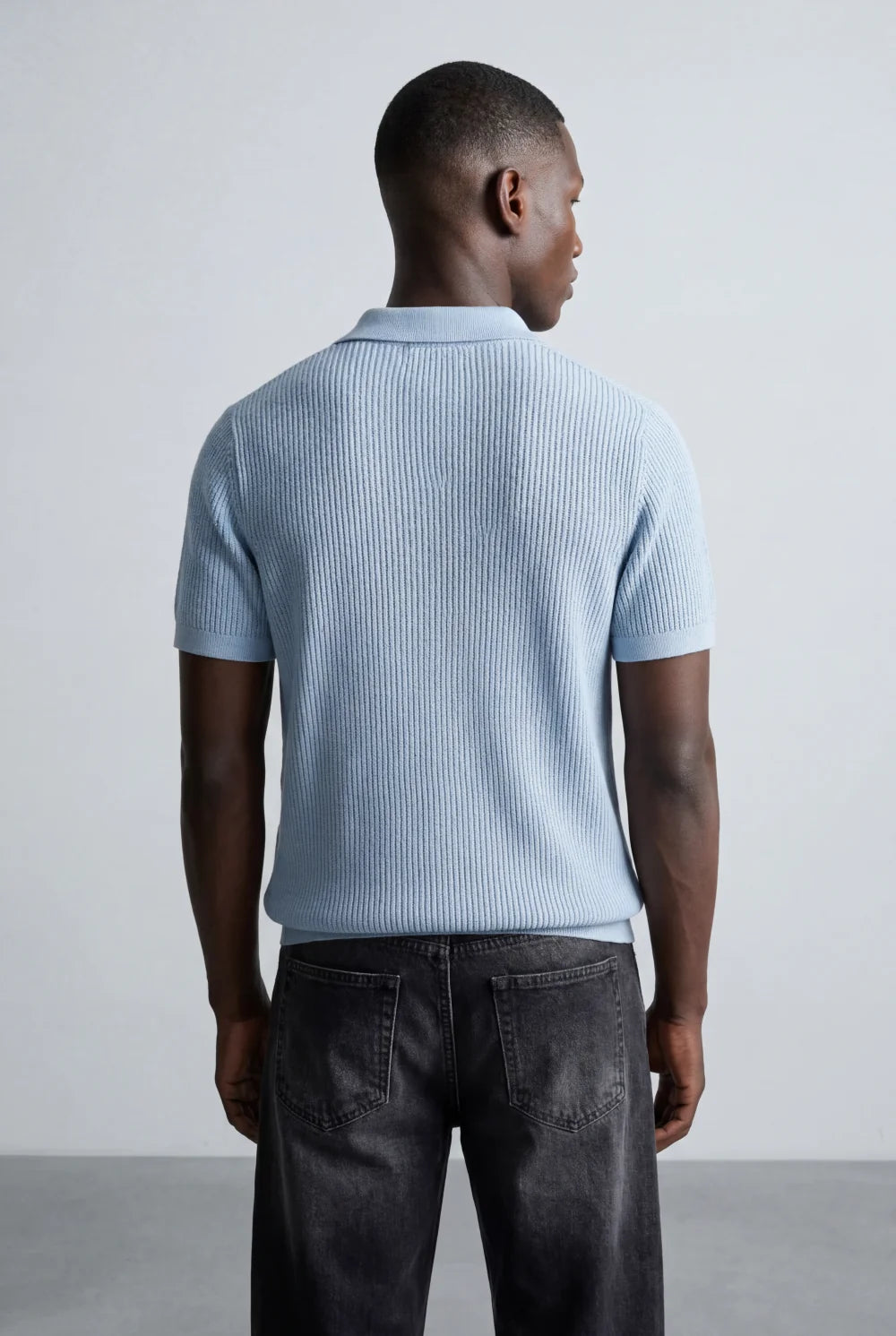 Tomatos Men's Textured Knit Polo Shirt | Open Collar Tee