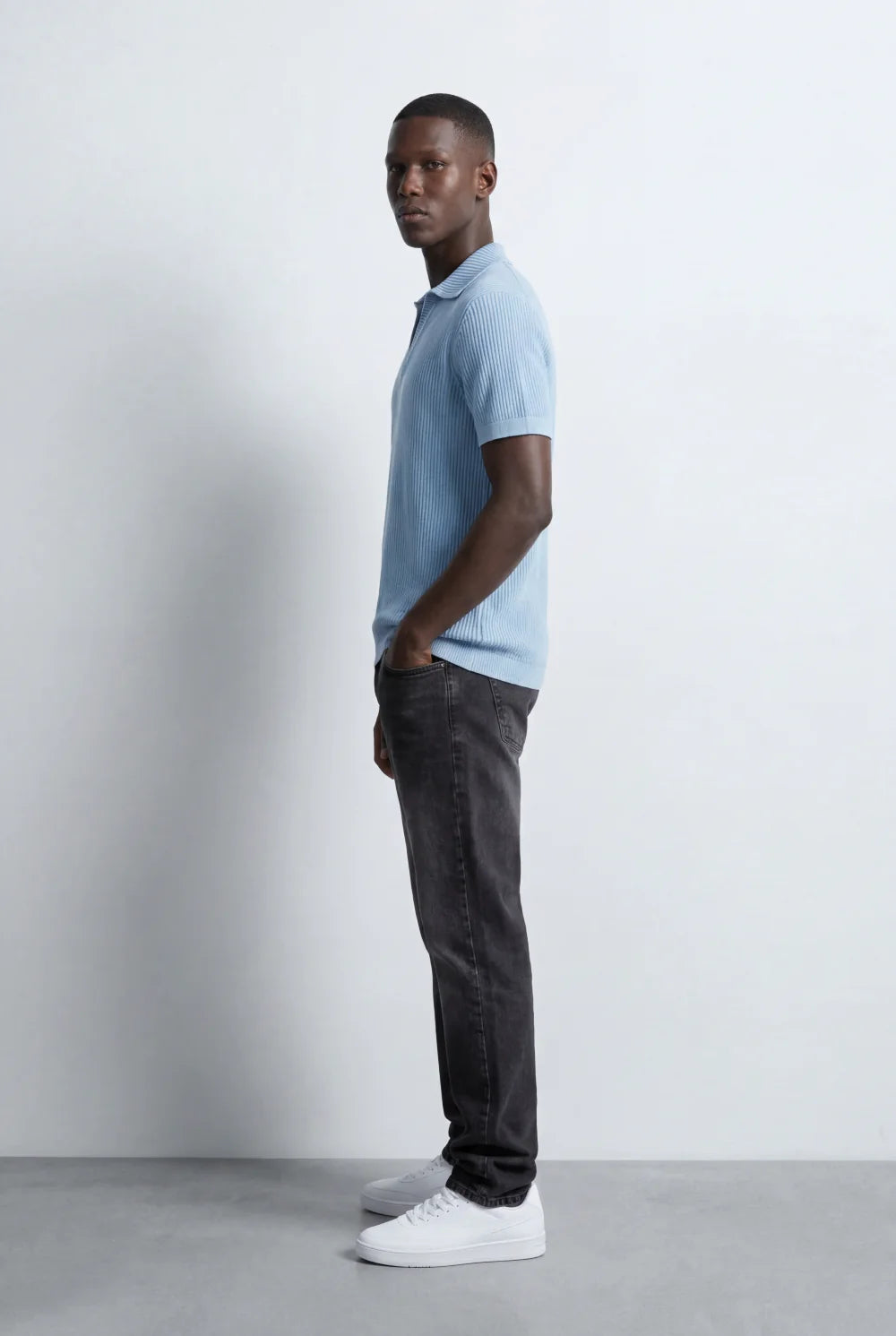 Tomatos Men's Textured Knit Polo Shirt | Open Collar Tee